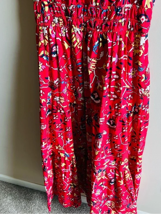 Anthropologie Maeve Somerset Maxi Dress M in Red Geo Floral Print Cotton Dress - Picture 4 of 11